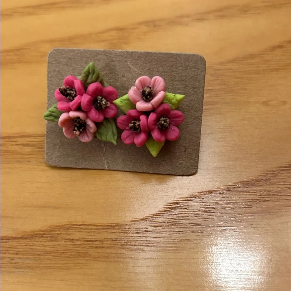 Handcrafted Pink Floral Stud Earrings - Women Accessories